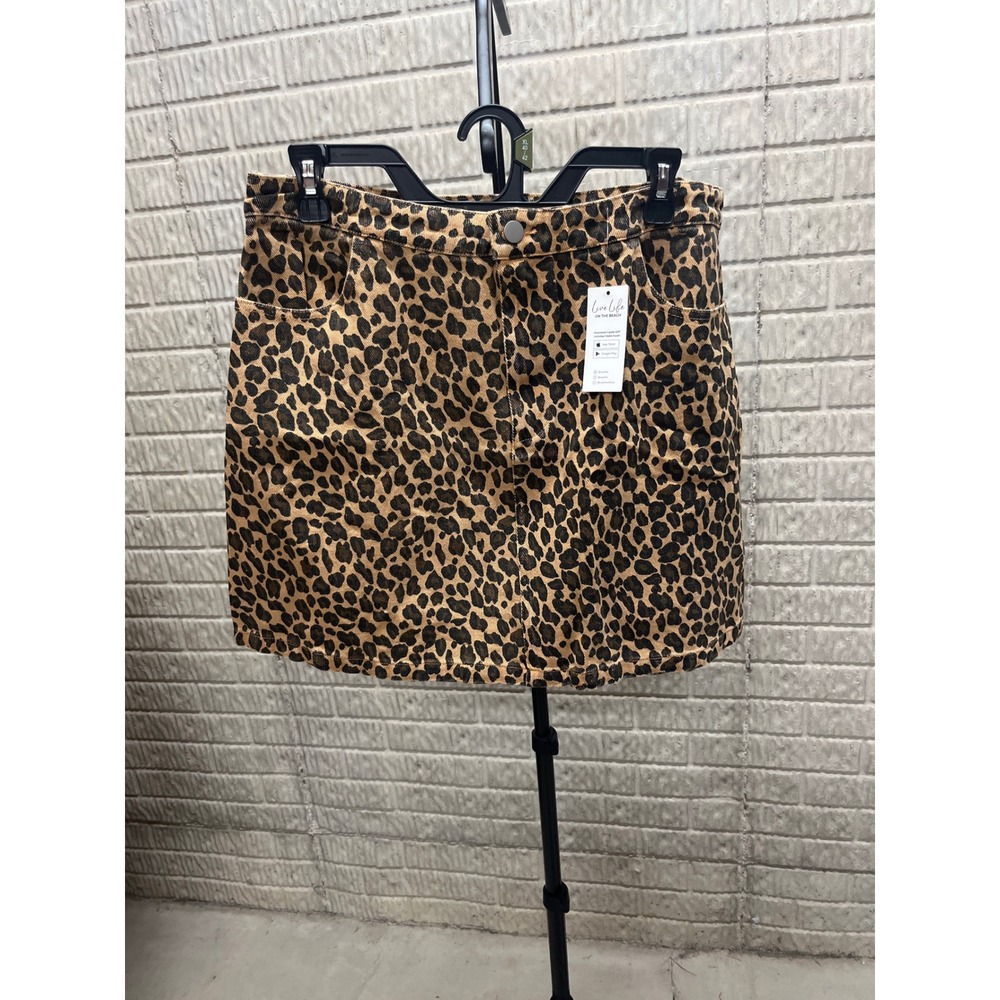 Cupshe Leopard Print Denim Mini Skirt Brown Tan Cheetah CAA02B4J006HA XL NEW